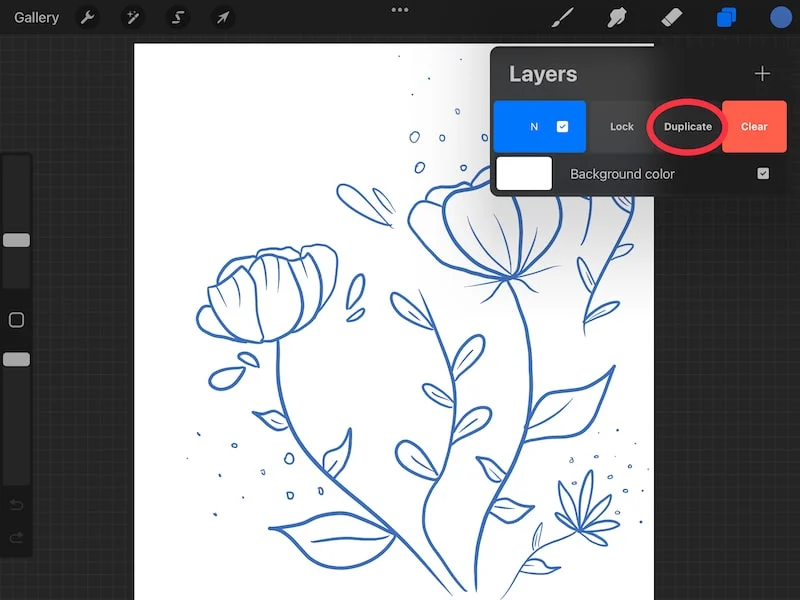 Procreate flower drawing duplicate layer