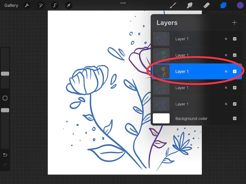 Procreate flower drawing select layer