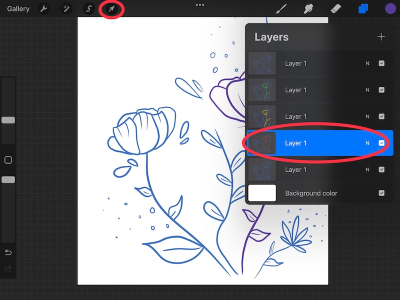 Procreate flower drawing select layer