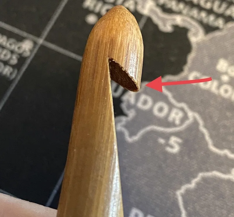 tip of wooden crochet hook