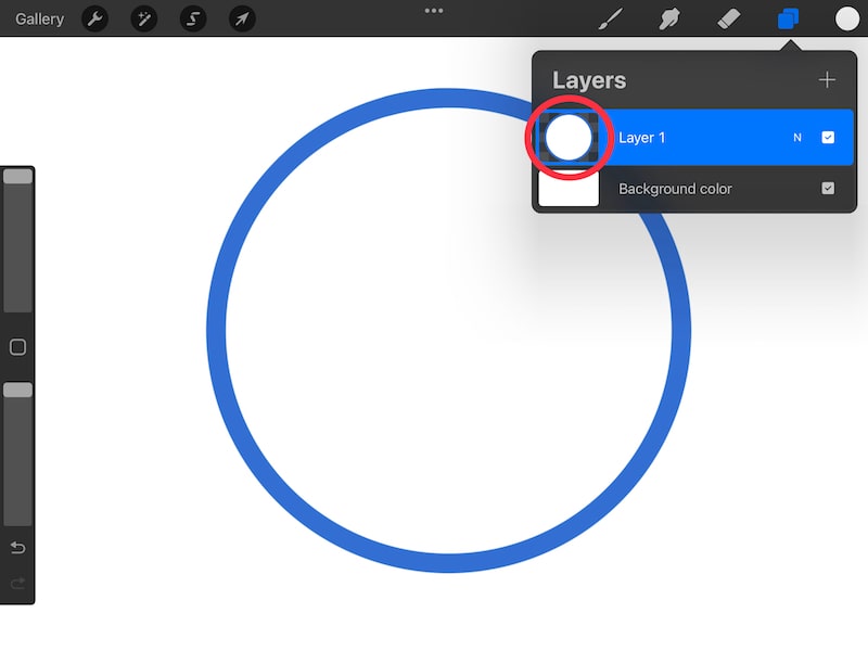 procreate alpha lock circle filled with white