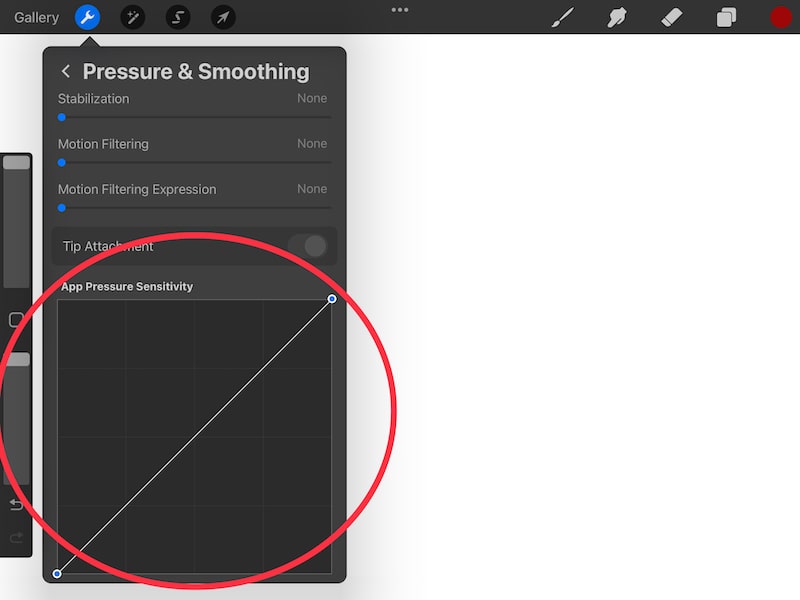 Procreate app pressure sensitivity box