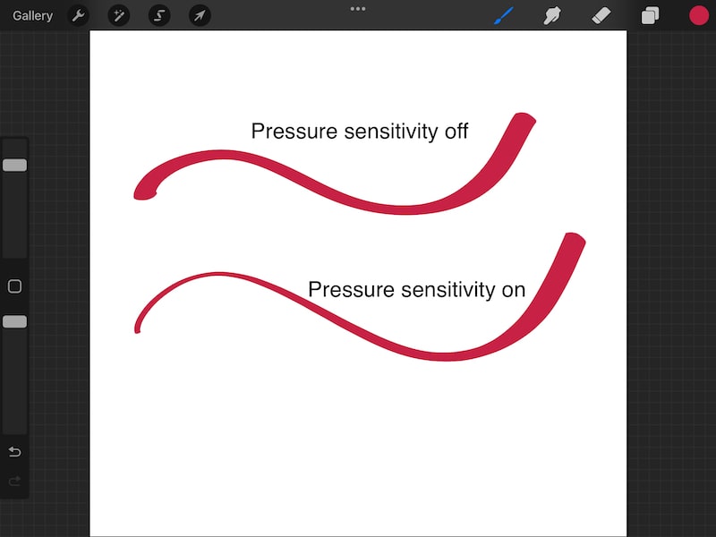 procreate pressure sensitivity on vs off