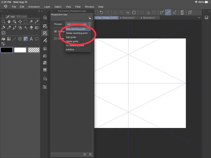 clip studio paint add or delete a vanishing point or guide options