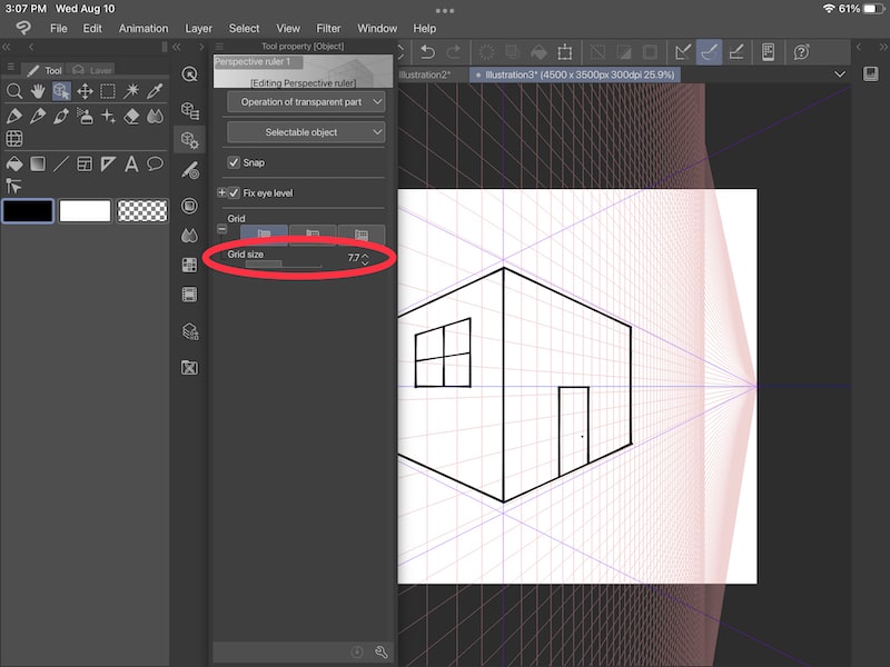 clip studio paint adjust size of additional grid of perspective grid