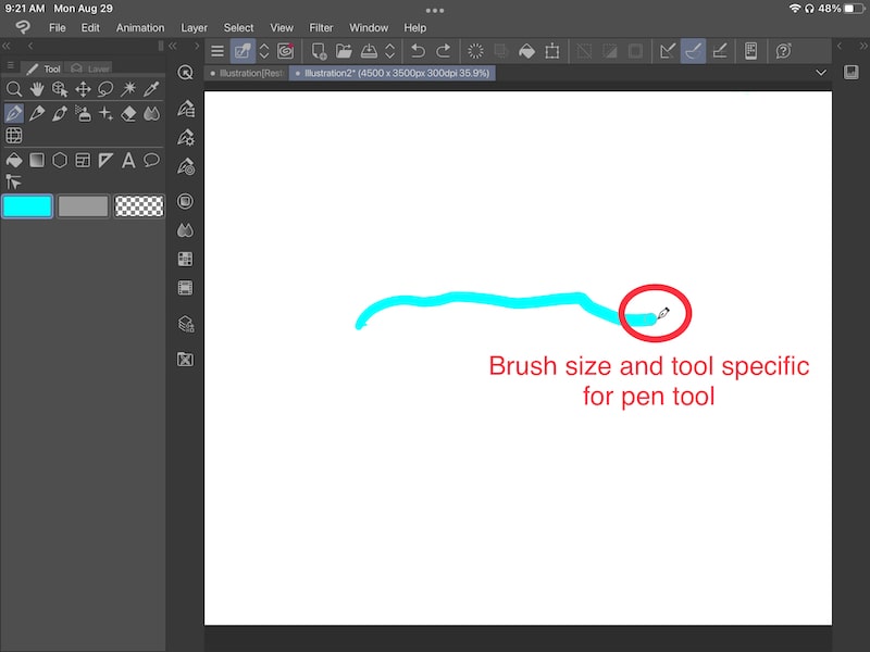clip studio paint brush size and tool specific cursor