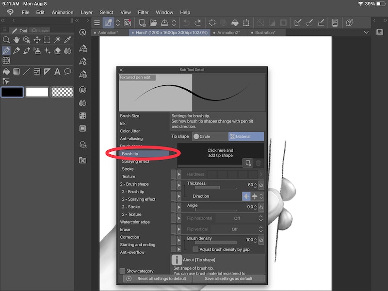 clip studio paint brush tip menu