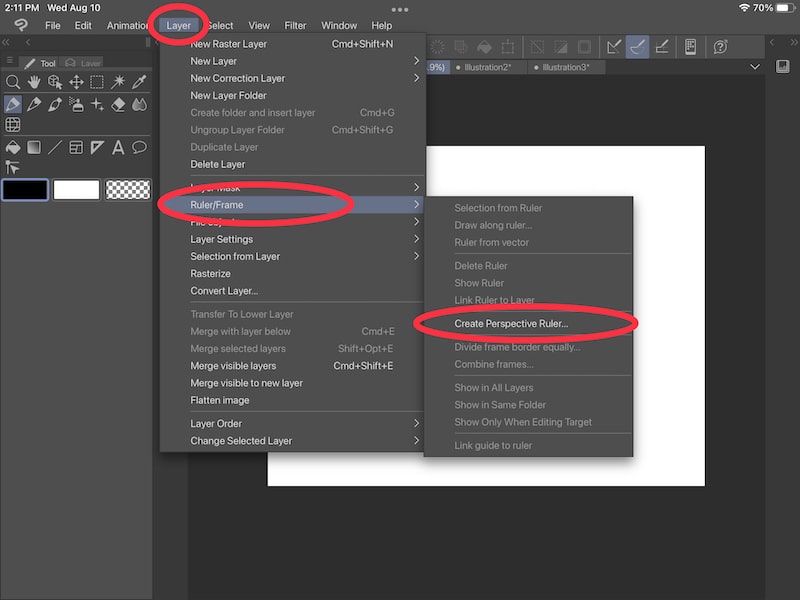 clip studio paint create perspective ruler in layer settings