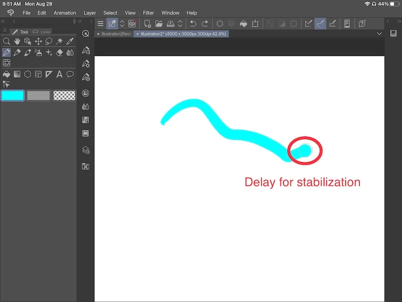 clip studio paint cursor delay for stabilization