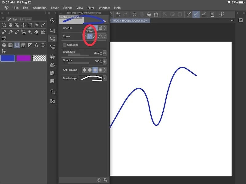 clip studio paint figure tool continuous curve spline option