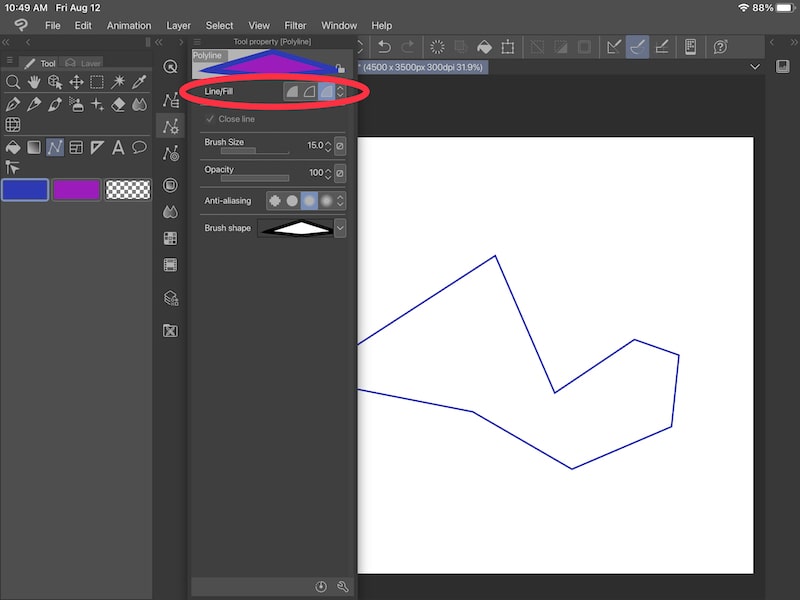 clip studio paint fill polyline in figure tool