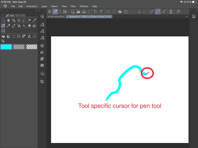 clip studio paint tool specific pen tool cursor