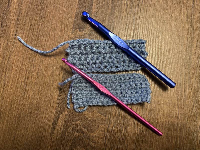 crochet swatches with small and large hooks