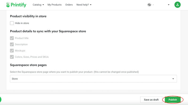 printify publish product