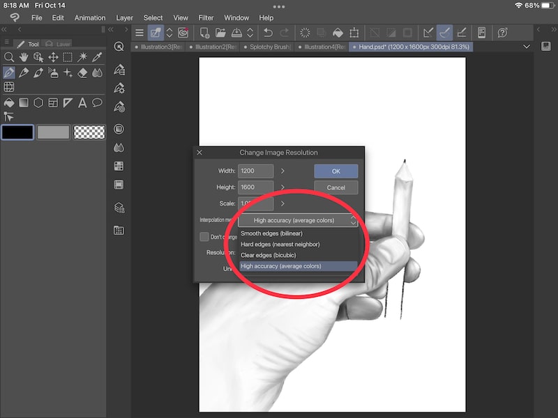clip studio paint interpolation settings in image resolution