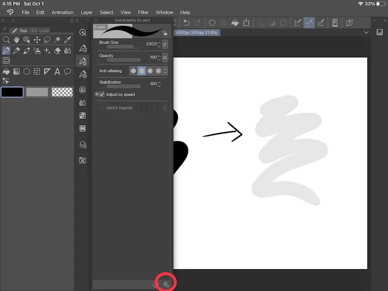 clip studio paint wrench in tool property menu