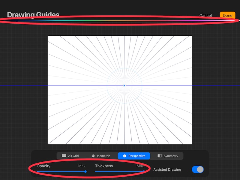 procreate perspective guide settings