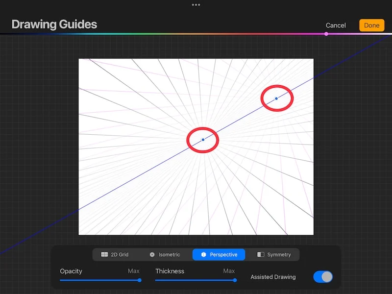 procreate perspective guide vanishing points