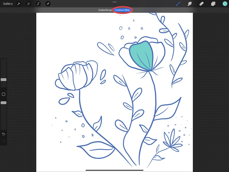 procreate continue filling color drop flower drawing