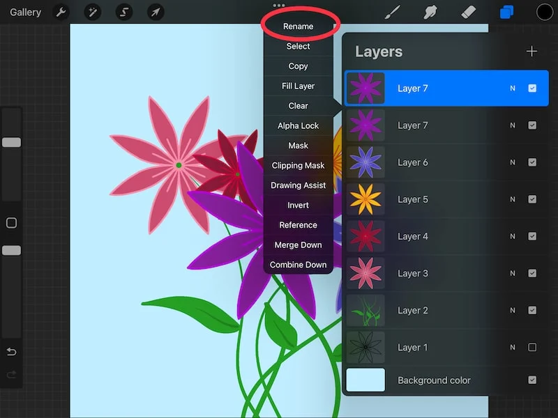 procreate rename flower layer