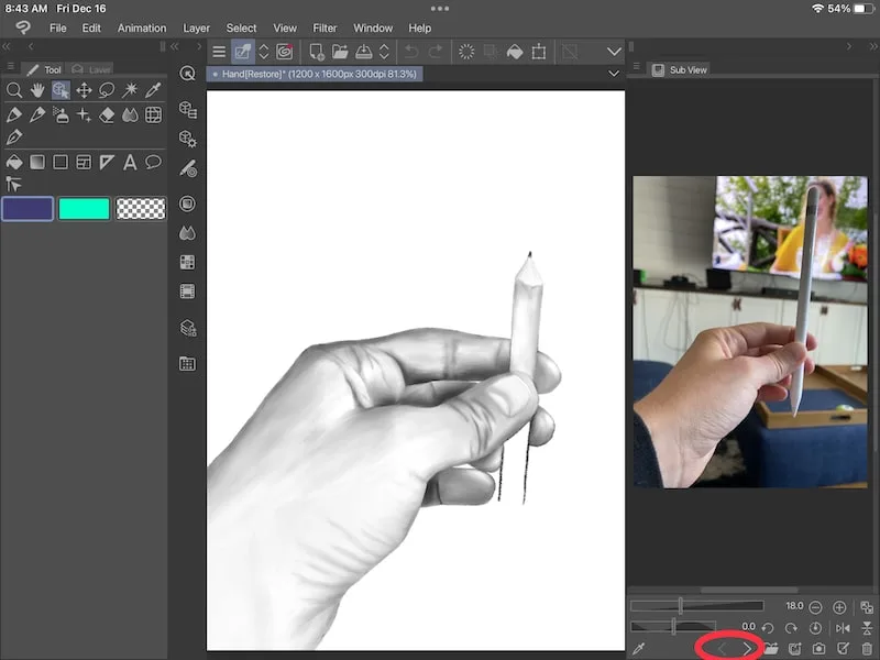 clip studio paint using arrows switch photos reference photo
