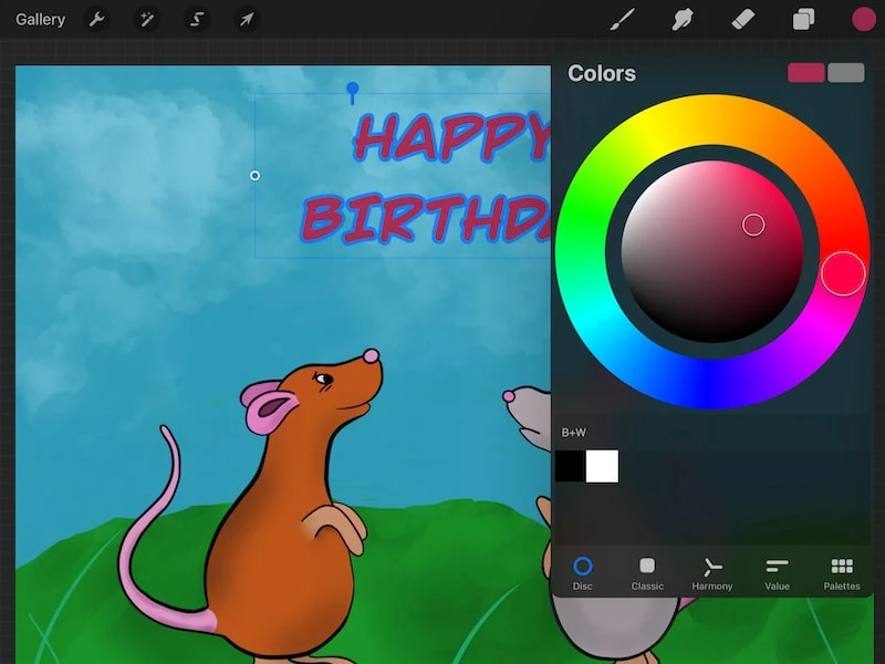 procreate change text color happy birthday