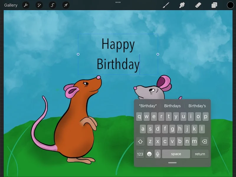 procreate happy birthday add text mouse