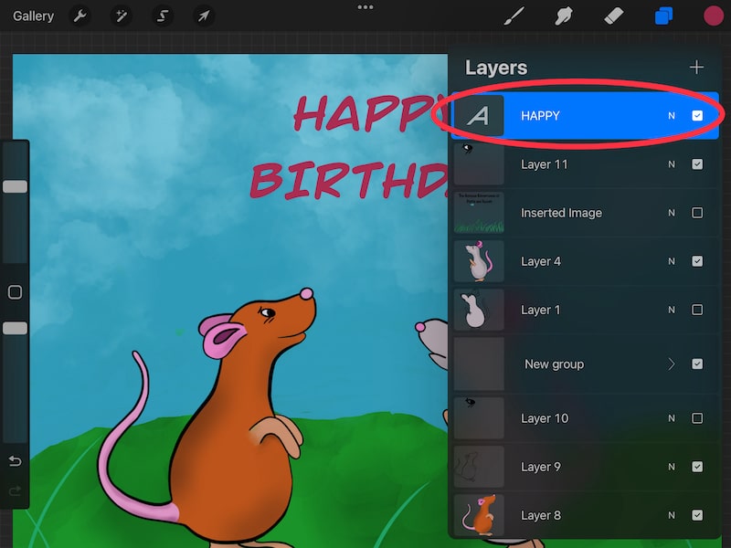 procreate text layer in layers panel
