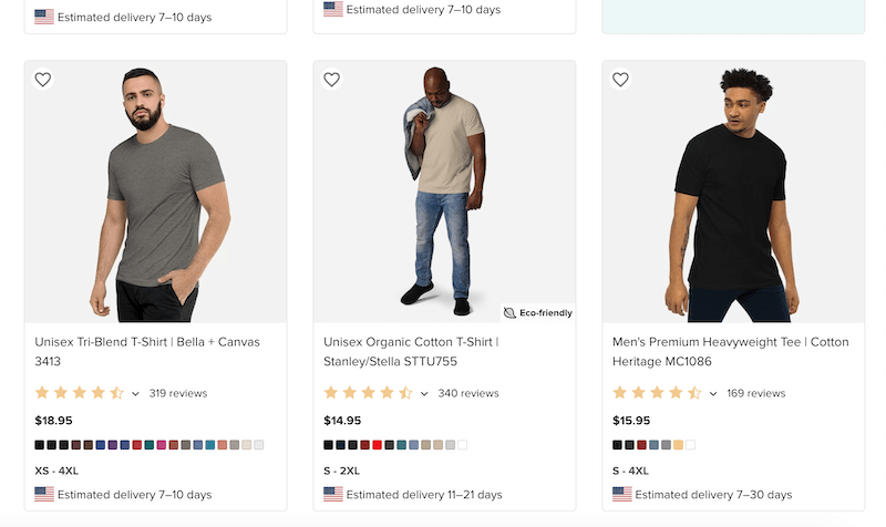 printful shirt options for design
