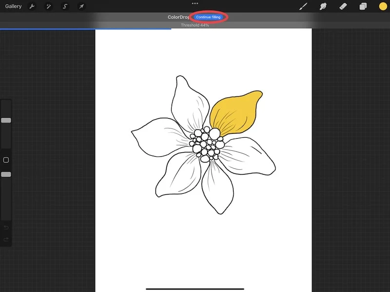 procreate continue filling colordrop yellow flower drawing