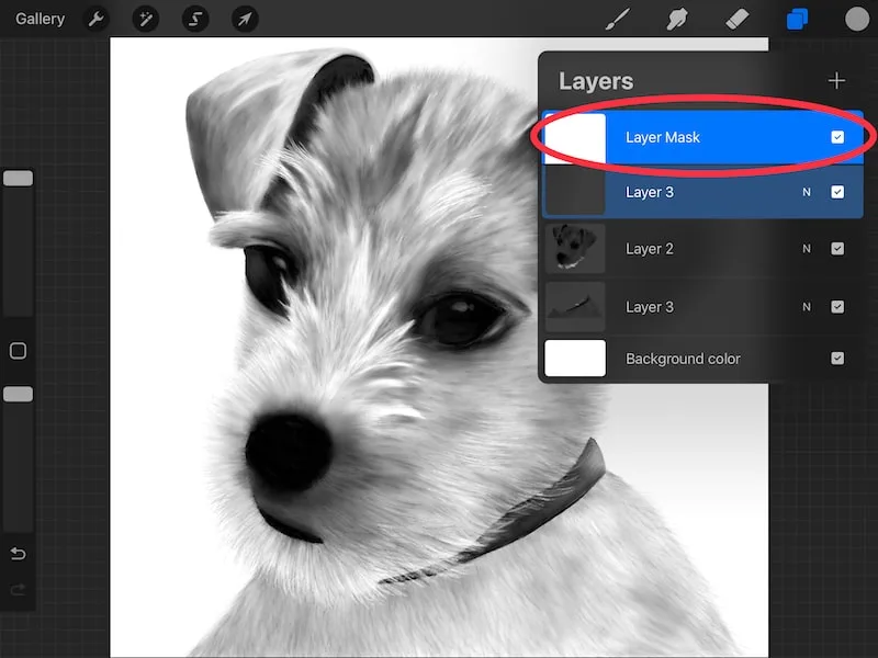 procreate layer mask can't draw on layer dog drawing