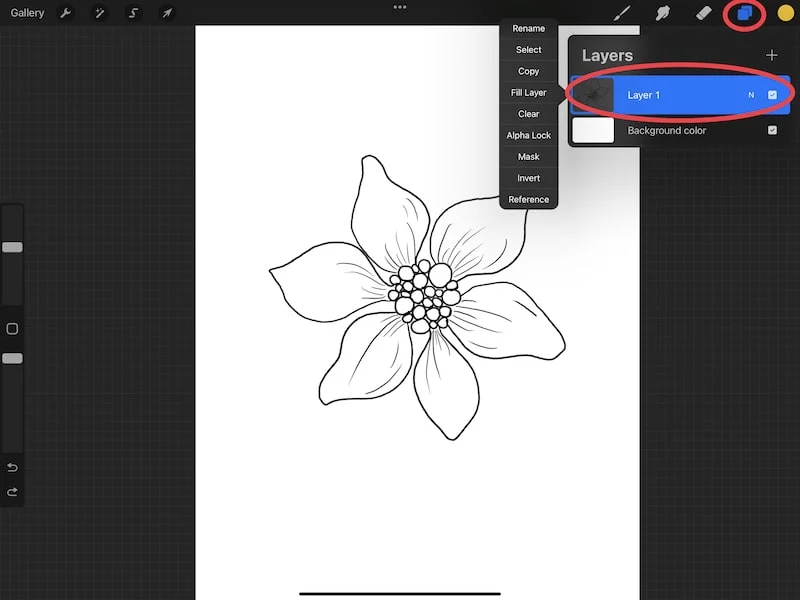 procreate layer settings flower drawing