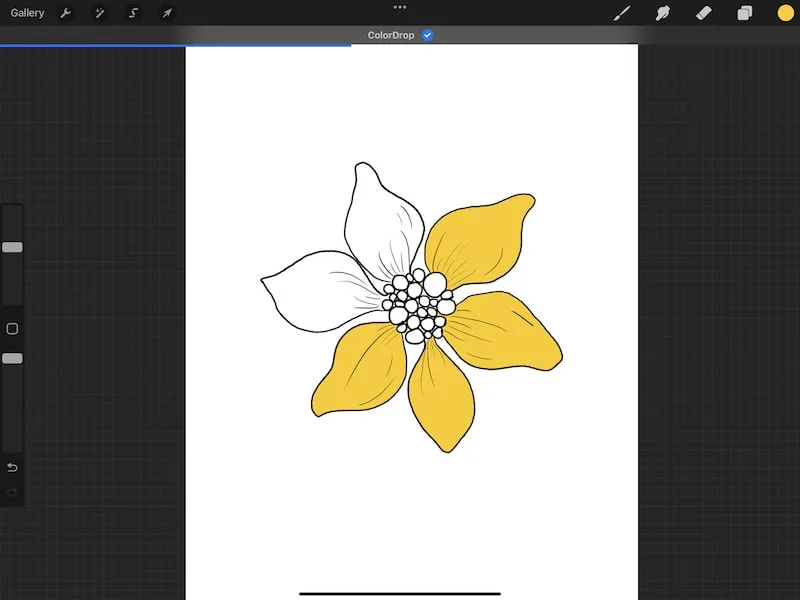 procreate reference layer continue filling yellow flower drawing