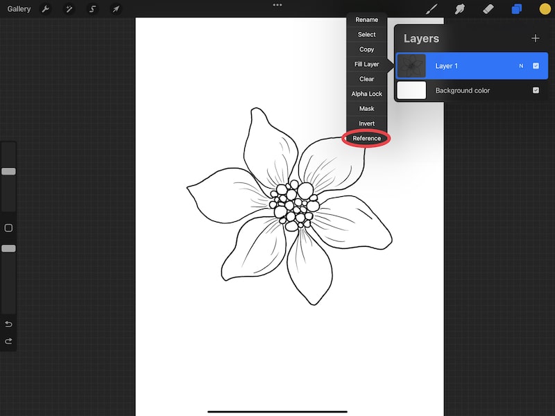 procreate reference layer setting flower drawing