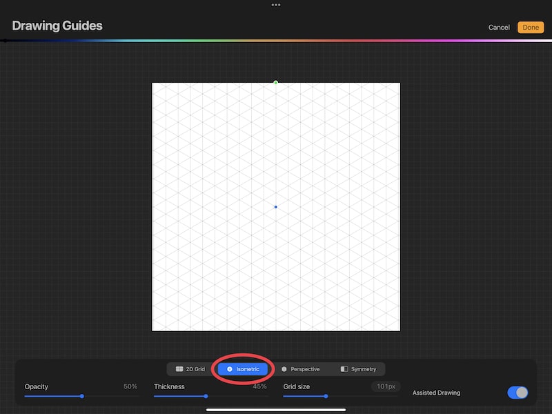 procreate drawing guides isometric grid option