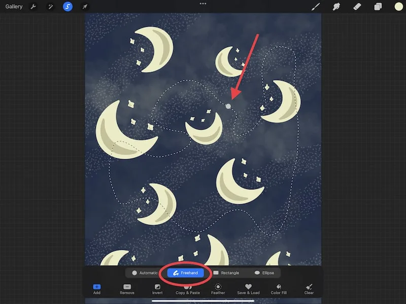 procreate freehand selection option with enclosed shape