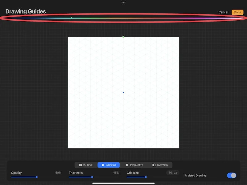 procreate isometric grid color slider blue