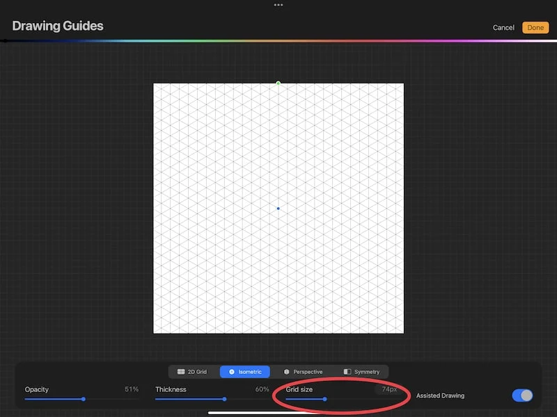 procreate isometric grid grid size slider