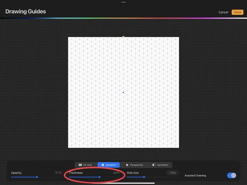 procreate isometric grid thickness slider