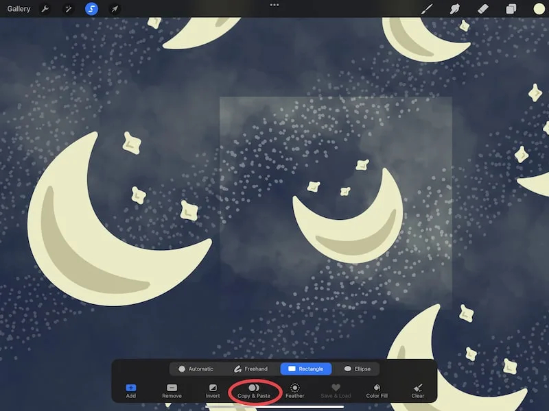 procreate selection tool copy and paste option