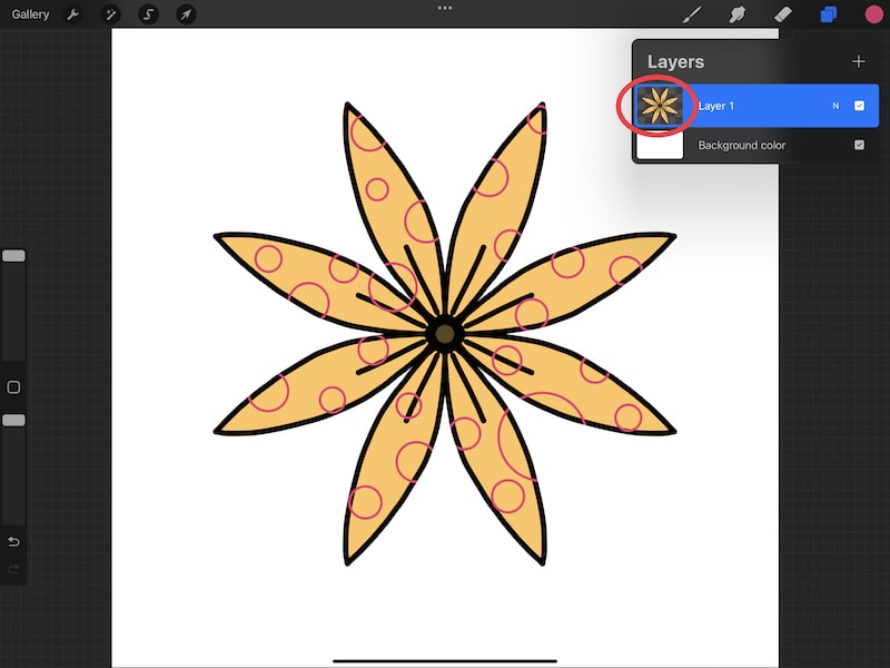 procreate alpha lock enabled checkerboard with flower circle design