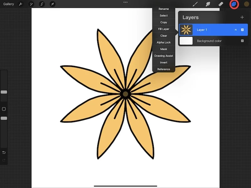 procreate layer panel flower design