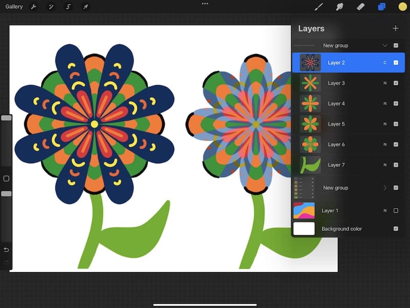 procreate color blend mode flower drawing