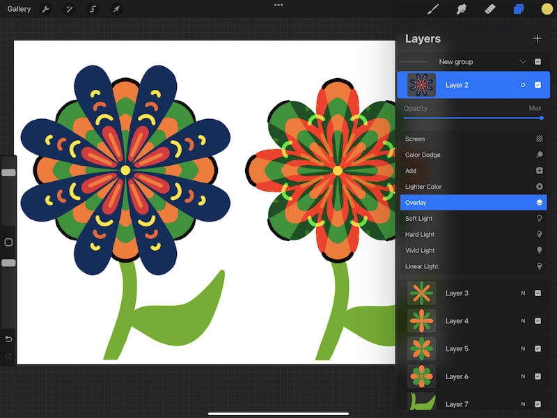 procreate overlay blend mode flower drawing