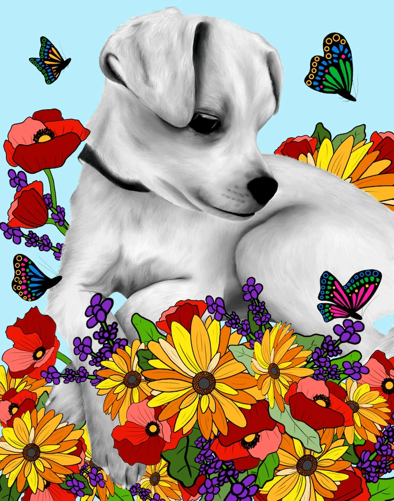 Dog with flowers