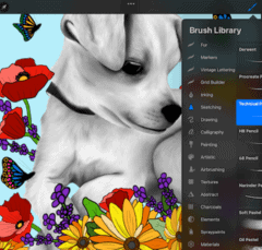 procreate brush library with dog drawing