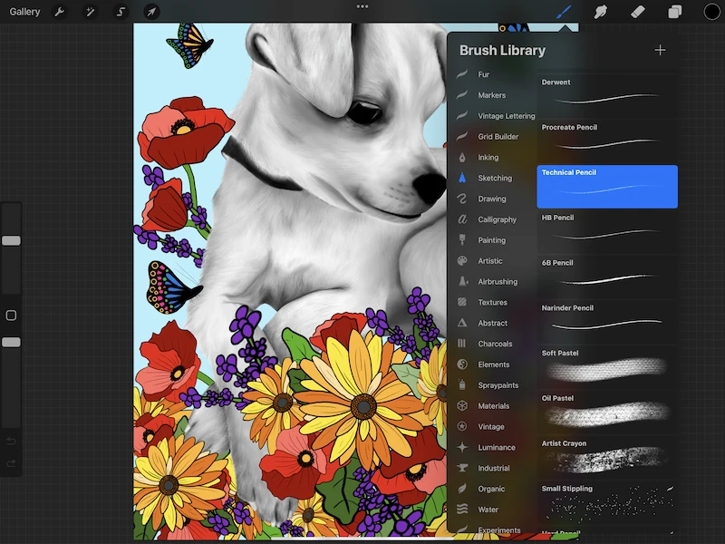 procreate brush library with dog drawing image