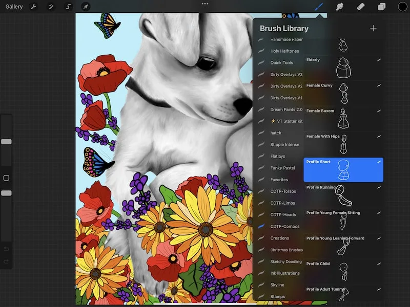 procreate character drawing toolkit with dog drawing