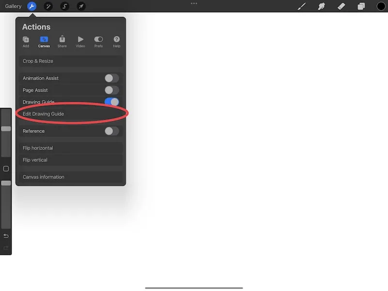 procreate edit drawing guide for perspective guide