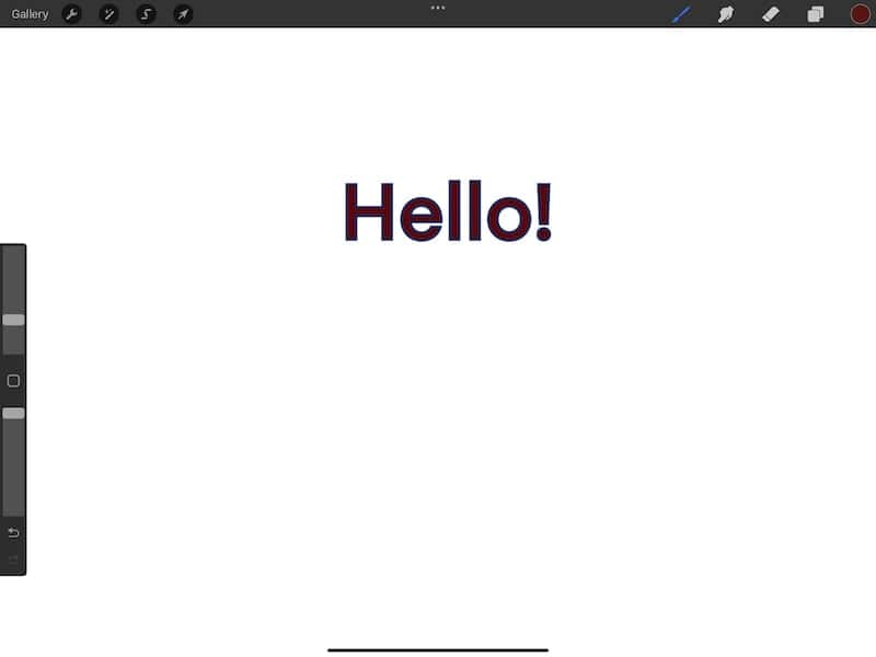 procreate hello outlined text filled with color